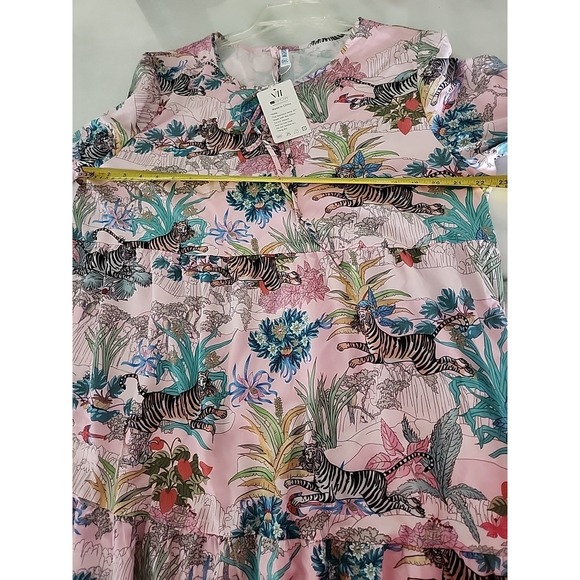 Summery Pink Asian Tiger Floral Tiered Maxi Mumu 3/4 Flutter Slvs Feminine 2XL - Picture 7 of 14